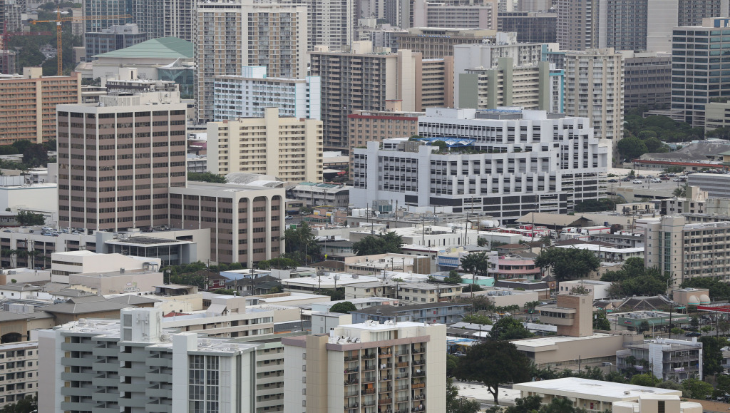 View of buildings in metro Honolulu.  24 nov 2014. photograph Cory Lum