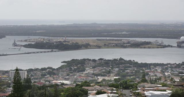 Ford Island seen in view from Aiea Heights. 15 dec 2014. photograph Cory Lum