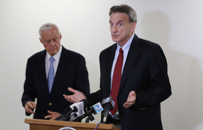 Attorney Stephen Levins and left, Attorney Rick Fried speak during Takata airbag recall presser. 13 may 2016.