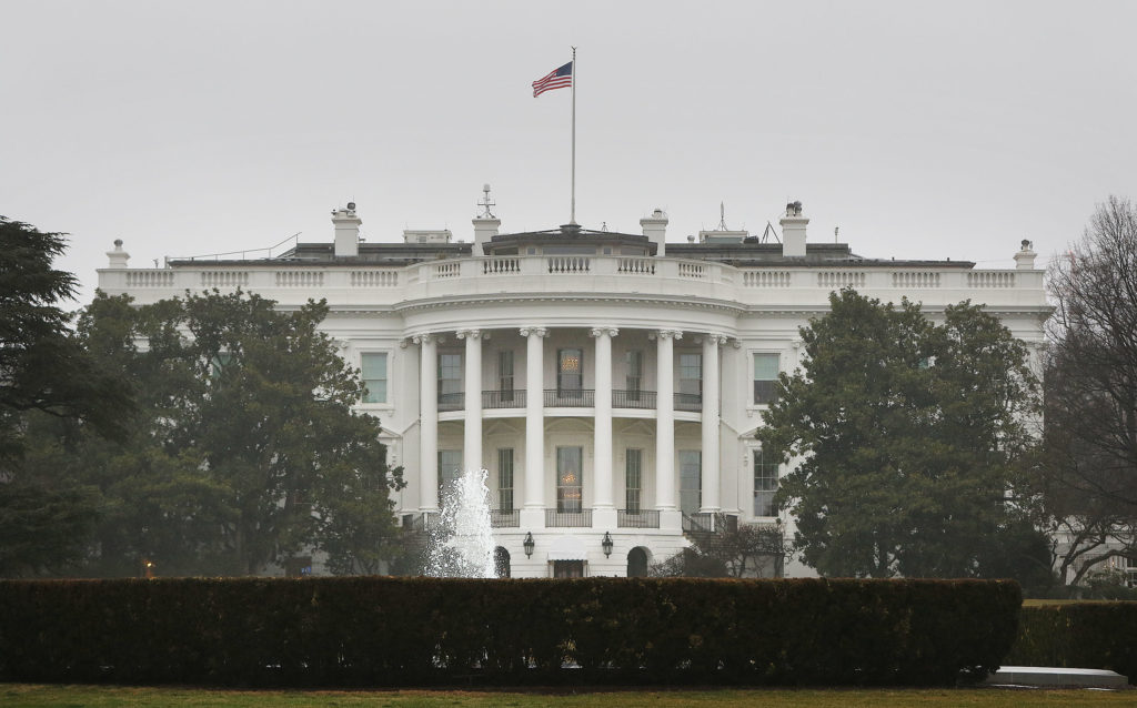 Rainy and windy morning at the White House Washington DC 2017 Trump. 23 jan 2017