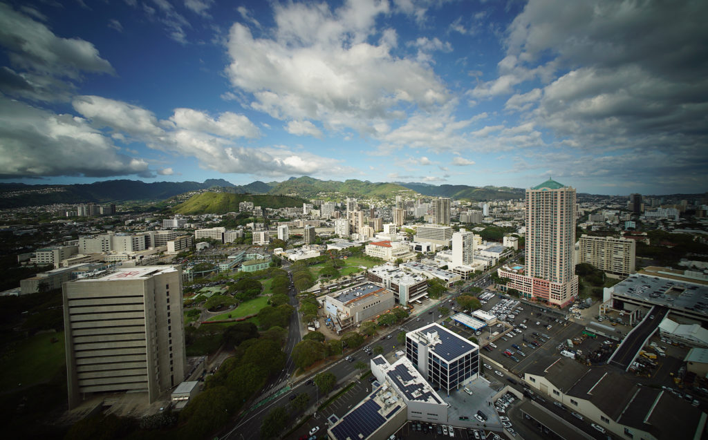 Honolulu City view from 801 South Street condomium. 1 may 2017