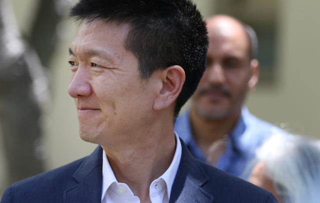 Attorney General Doug Chin speaks to media  addressing the 9th Circuit of Appeals defeat of Trump's travel ban. 12 june 2017