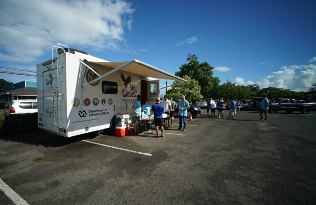 Waialua Community Association building homeless Dept of Veterans Affairs truck.