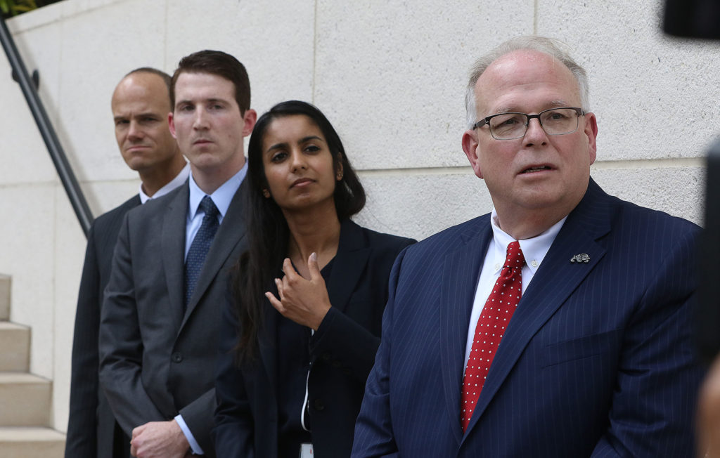 HPD Kealoha Case Federal Investigator Michael Wheat and his colleages at left during press conference held at US District Court.