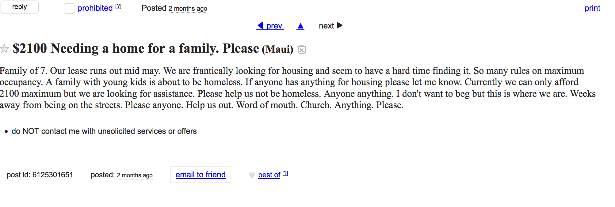 Craigslist Where Desperate Hawaii Renters Plead For Help Honolulu(00)