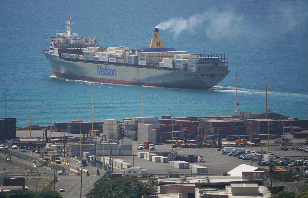 Matson Container ship leaving Honolulu Harbor.