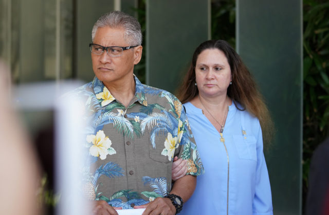 Retired HPD Chief Louis Kealoha and Katherine Kealoha leave District Court.