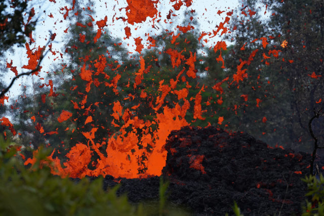 Lava erupts in Leilani Estates near Pohoiki Road after several large quakes rocked the area. Pahoa, Hawaii.