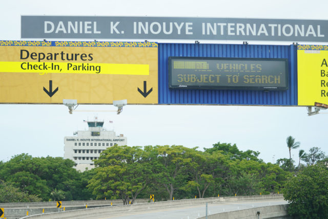 Daniel K Inouye International airport sign.