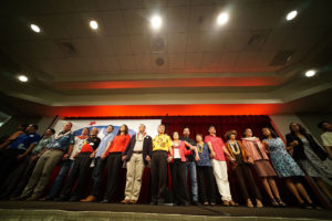Democrats Unity Breakfast Slate singing Hawaii Aloha at the 2018 Unity Breakfast held at the Dole Cannery Ballroom. 12 aug 2018