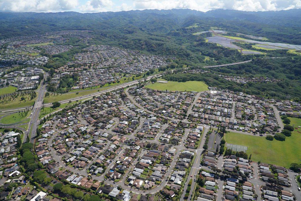 Left, top Mililani Mauka with right, Mililani Town.