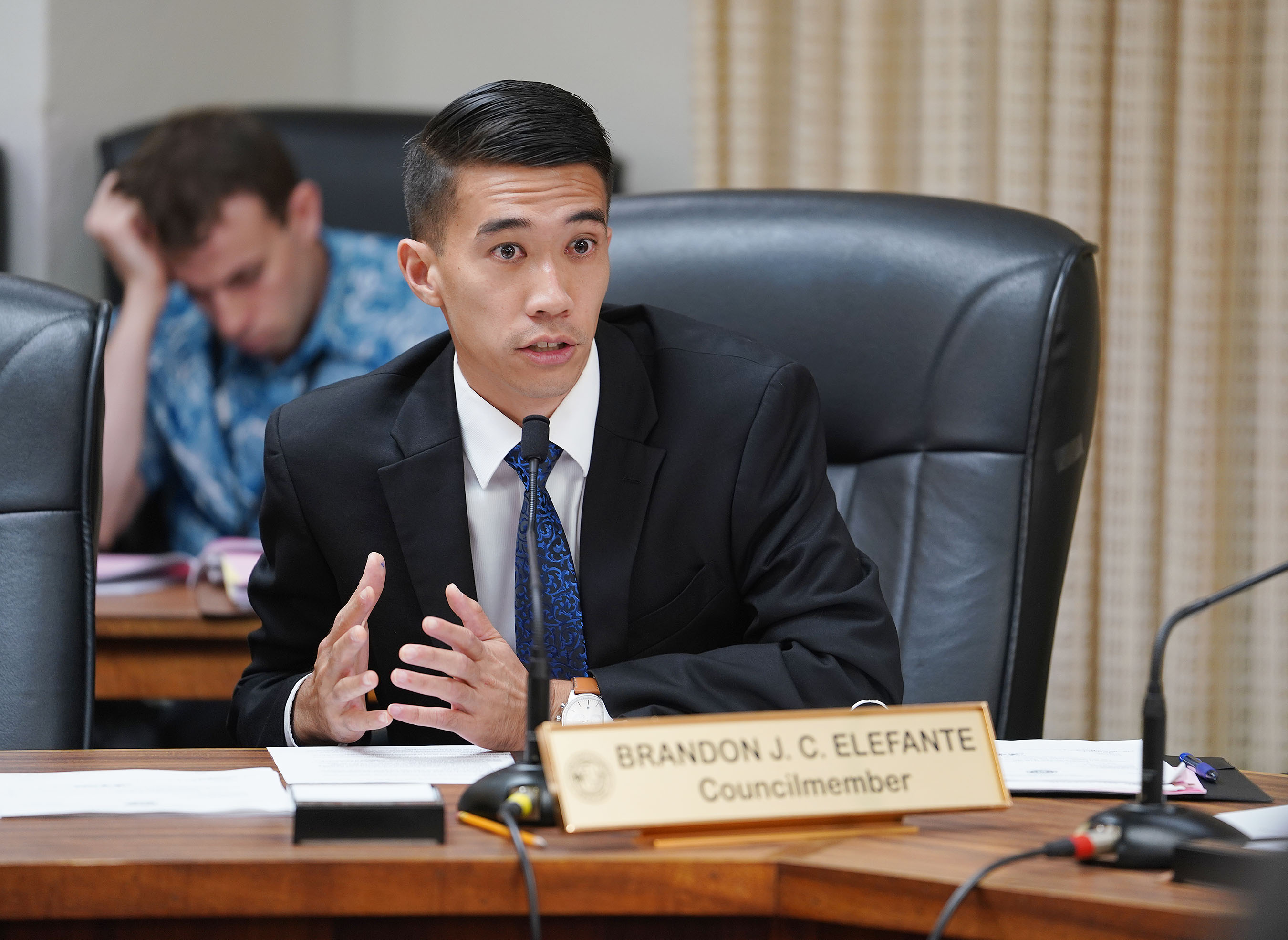 Councilmember Brandon Elefante during housing homeless committee mtg.