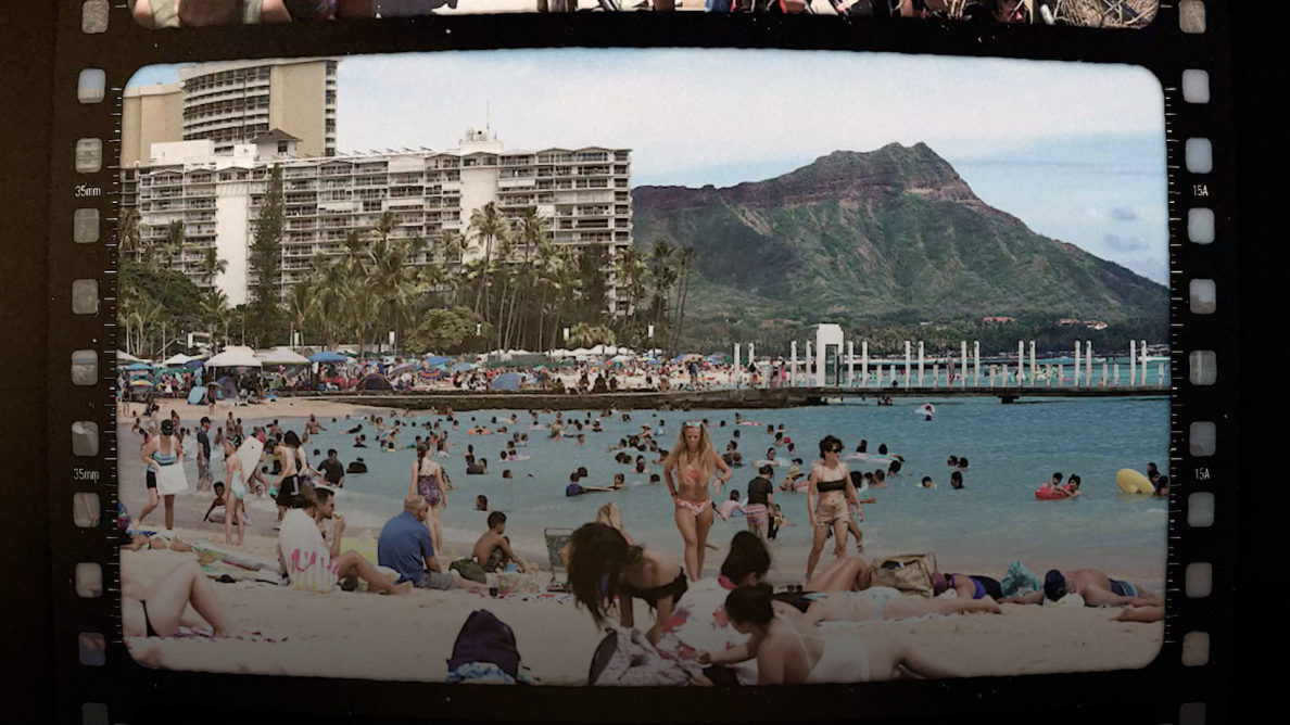 photo art of tourists in waikiki beach