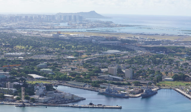 Joint Base Pearl Harbor Hickam with Diamond Head in background.
