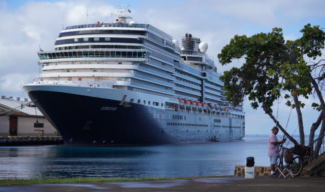 Holland American Line Eurodam cruise ship at Honolulu Harbor.