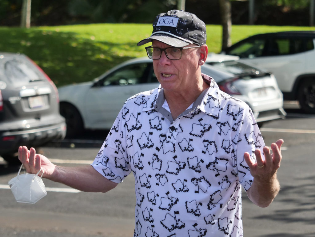 Dr. Scott Miscovich was on-sight to oversee the COVID Command Mobile Unit volunteers as they screened and tested Hawaii residents who showed up for the free drive through testing event in Wahiwa,HI on Wednesday, April 22, 2020.  (Ronen Zilberman photo Civil Beat)