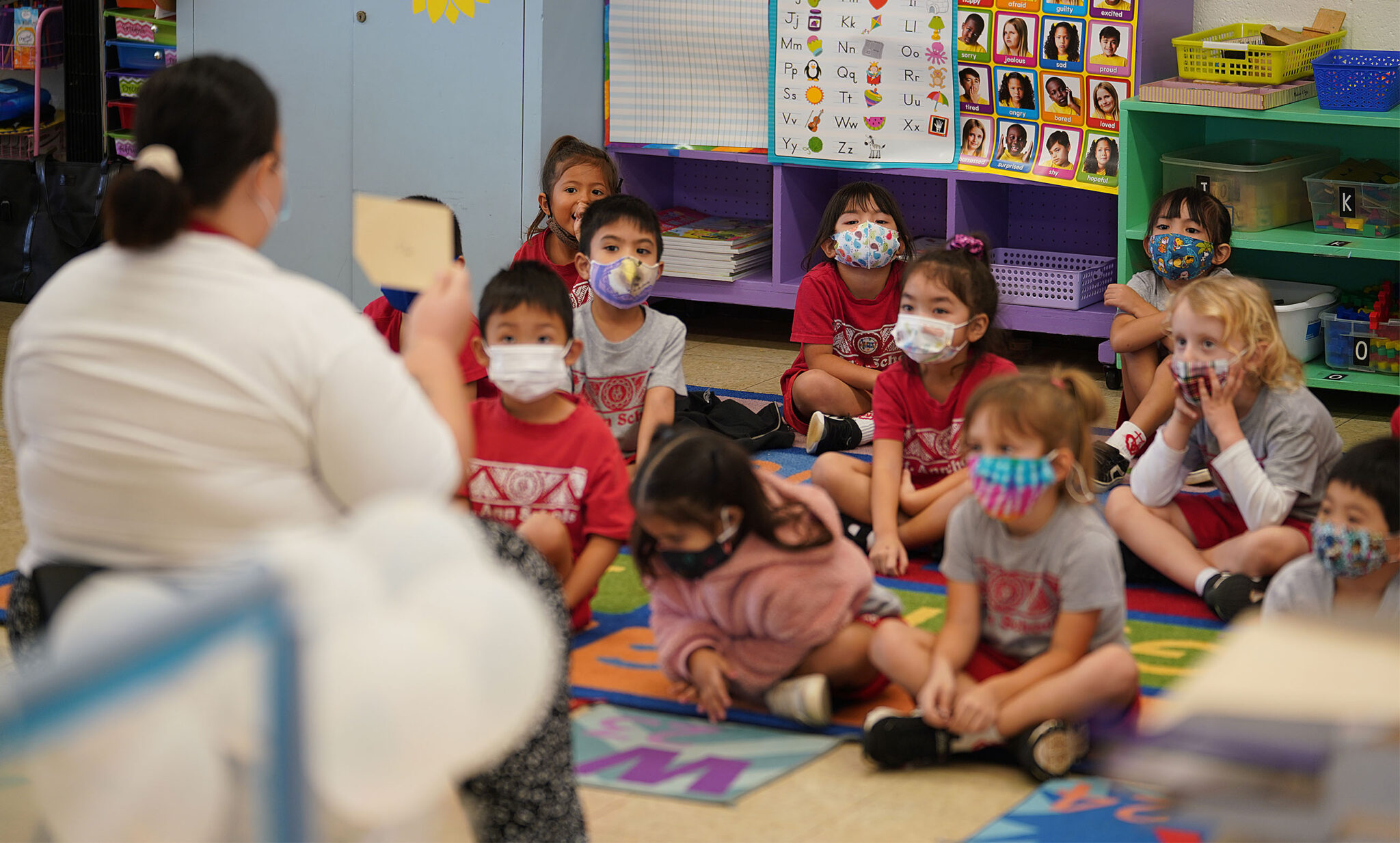 St. Ann School with masked early learning students during in person class during the COVID-19 pandemic.