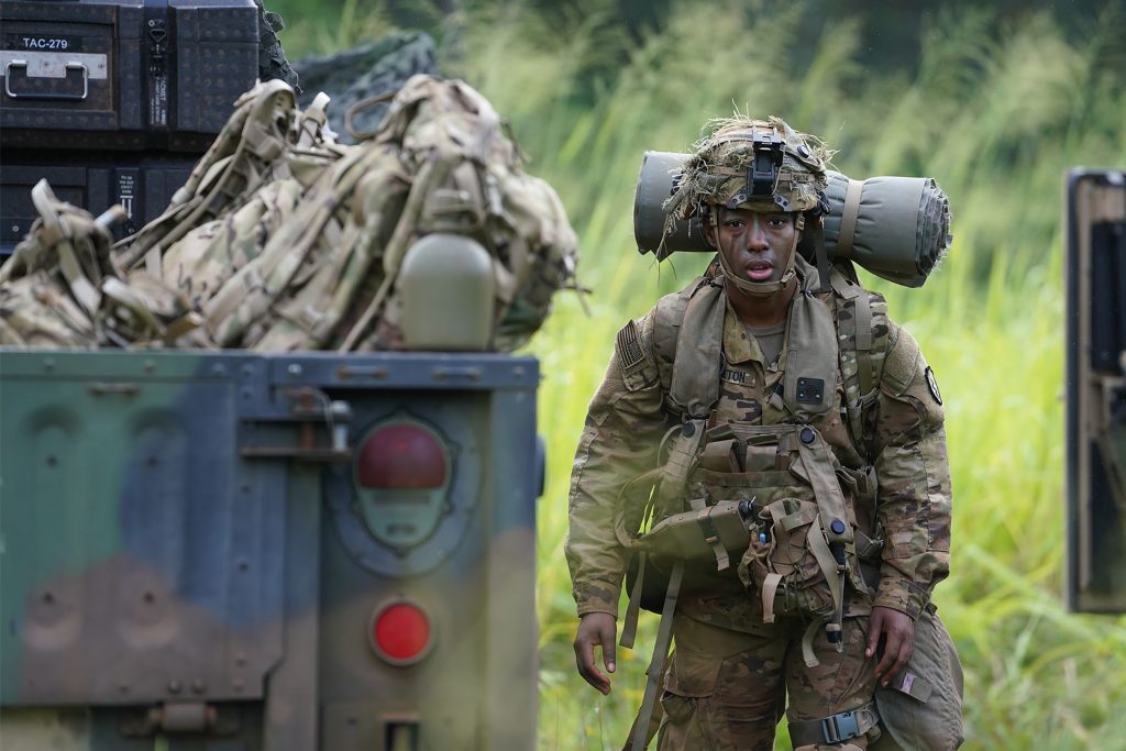 US Army personnel during US Army exercises  JPMRC 22-01 held at Schofield Barracks East Range.