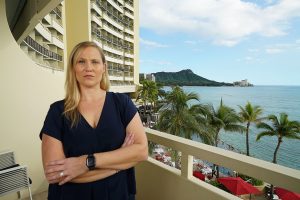 Meredith Wilson photographed at her room at the Sheraton Waikiki. Wilson has been staying at the Sheraton after the water at Joint Base Pearl Harbor Hickam was contaminated by fuel. January 5, 2022.