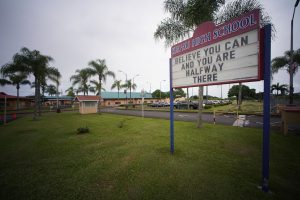 Kea'au High School sign.