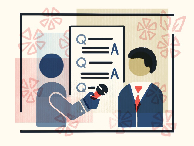 Election illustration of reporter and candidate