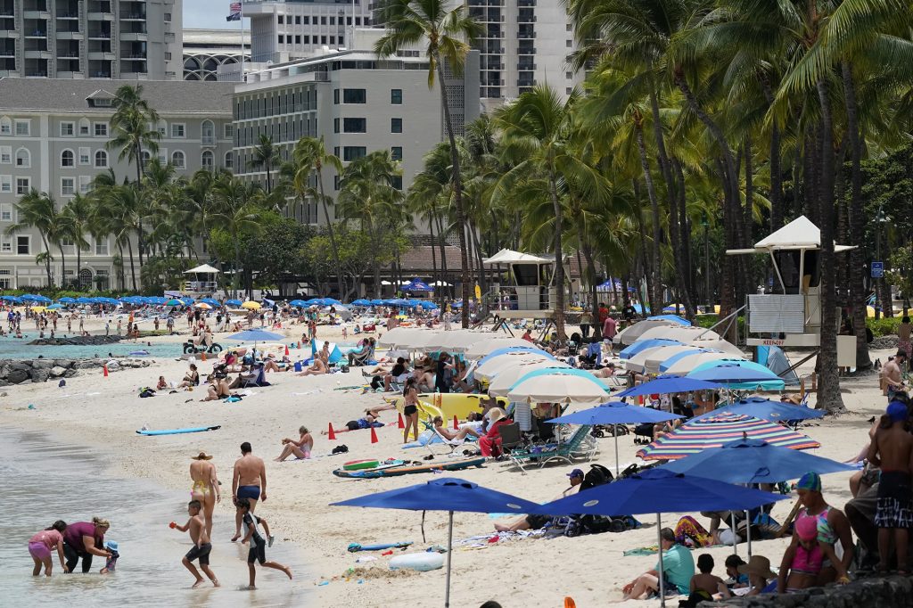 Ocean Safety lifeguard stations along Waikiki Beach.