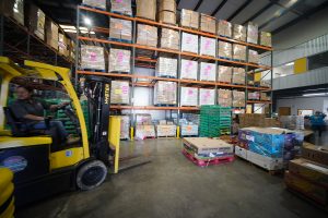 Hawaii Foodbank warehouse with pallet racks.