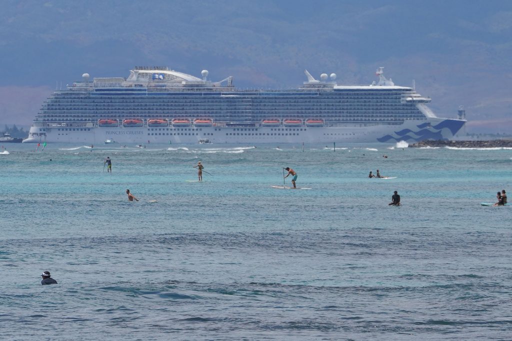 The cruise ship Majestic Princess arrives at Honolulu Harbor.