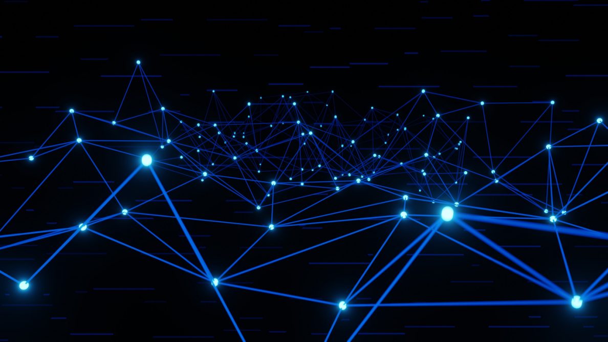 Abstract digital technology background. Abstract geometric background. Movement of connected lines and dots. The concept of science, technology, business, space.