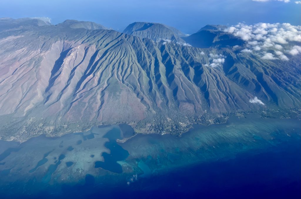 Measuring 38 miles long and 10 miles across at its widest point, Molokai has a population of about 7,000. Home to the largest indigenous population the state, the island has a stubborn history of rejecting urban development. (Marina Riker/Civil Beat/2023)