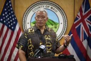 Maui County Mayor Richard Bissen speaks at a press conference Tuesday, Aug. 22, 2023, in Wailuku. The gathering was to share information on those missing and the process to identify remains found in the Aug. 8 Lahaina wildfire. (Kevin Fujii/Civil Beat/2023)