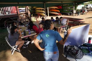 Hawaiian immersion school class for middle-school age children takes place at Hanakao’o Park Wednesday, Oct. 18, 2023, in Lahaina. (Kevin Fujii/Civil Beat/2023)