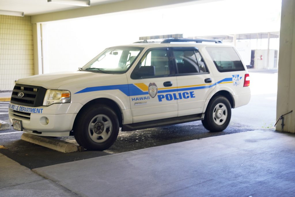 An older Hawaii Police Department vehicle is photographed Tuesday, Nov. 7, 2023, in Hilo. (Kevin Fujii/Civil Beat/2023)