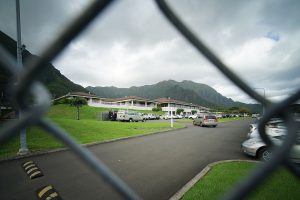Fence runs along some of the Hawaii State Hospital's bordering area with the Windward Community College campus. The fence ended on the Kahaluu side along where the road met up with the road that runs thru Windward Community College.