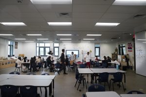 A Waipahu High School Integrated Academy Learning Center takes classroom with divider open is photographed Friday, Dec. 1, 2023, in Waipahu. The classroom can be divided into three rooms with 20 students and one teacher per class. The center offers students the opportunity to learn trades and skills. (Kevin Fujii/Civil Beat/2023)
