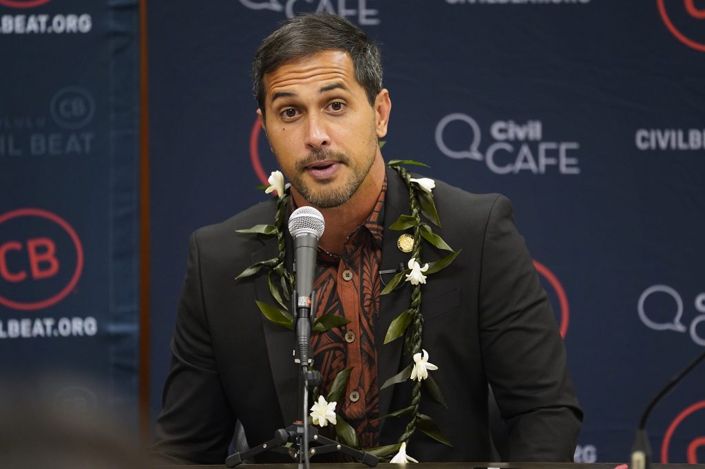 Sen. Brenton Awa speaks during the Civil Cafe at the Capitol Tuesday, Jan. 23, 2024, in Honolulu. The talk story event was hosted by Civil Beat. (Kevin Fujii/Civil Beat/2024)