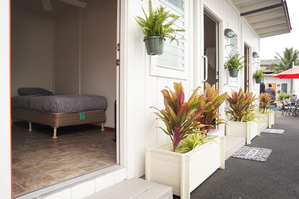 Units of affordable housing at Ho’okahi Leo Kauhale are photographed Thursday, Feb. 15, 2024, in Honolulu. Hawaii statewide office on homelessness and housing solutions (OHHS) calls the kauhale “deeply affordable spaces”. It is intended for tenants to break the cycle of homelessness. (Kevin Fujii/Civil Beat/2024)