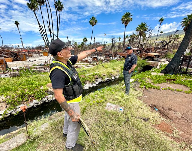 Archie Kalepa and Keeaumoku Kapu in Lahaina, March 12, 2024. (Nathan Eagle/Civil Beat/2024)