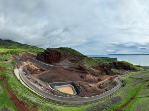 Fire debris is temporarily going to a landfill in Olowalu while waiting on a permanent site in Central Maui. Photographed here in February. (Nathan Eagle/Civil Beat/2024)