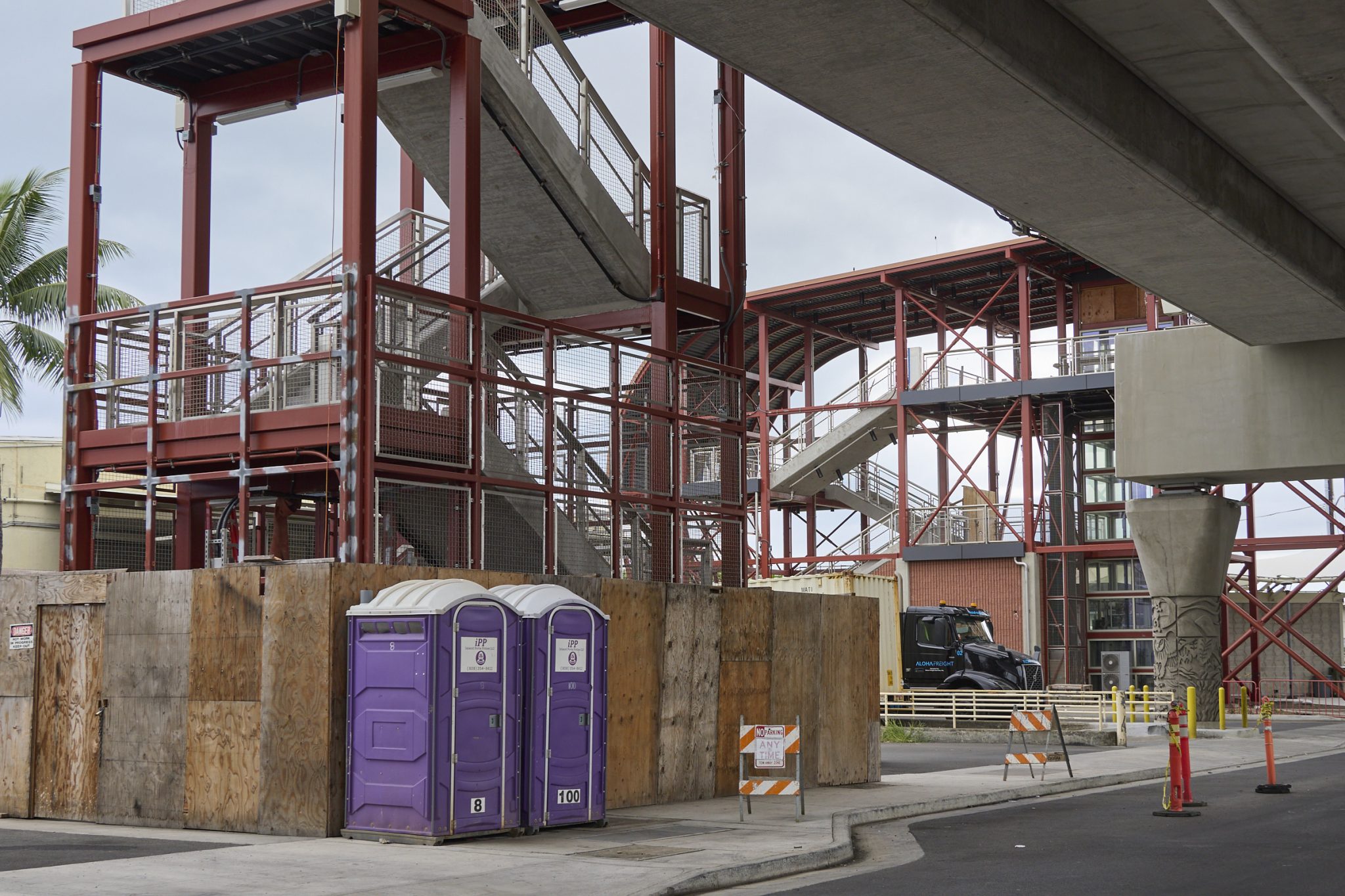 A View of the HART Rail project progress at the Lagoon Drive location This location is one of the locations that should have been completed by February 2024 but still shows signs of needing more work before it is completed. (David Croxford/Civil Beat/2024)