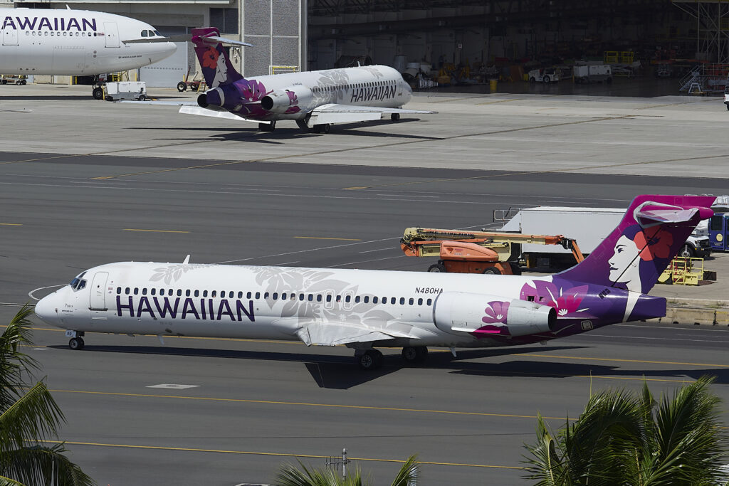 Daniel K Inouye International airport, Aircraft from Hawaiian airlines fleet, photographed August 16, 2024 (David Croxford/Civil Beat/2024)