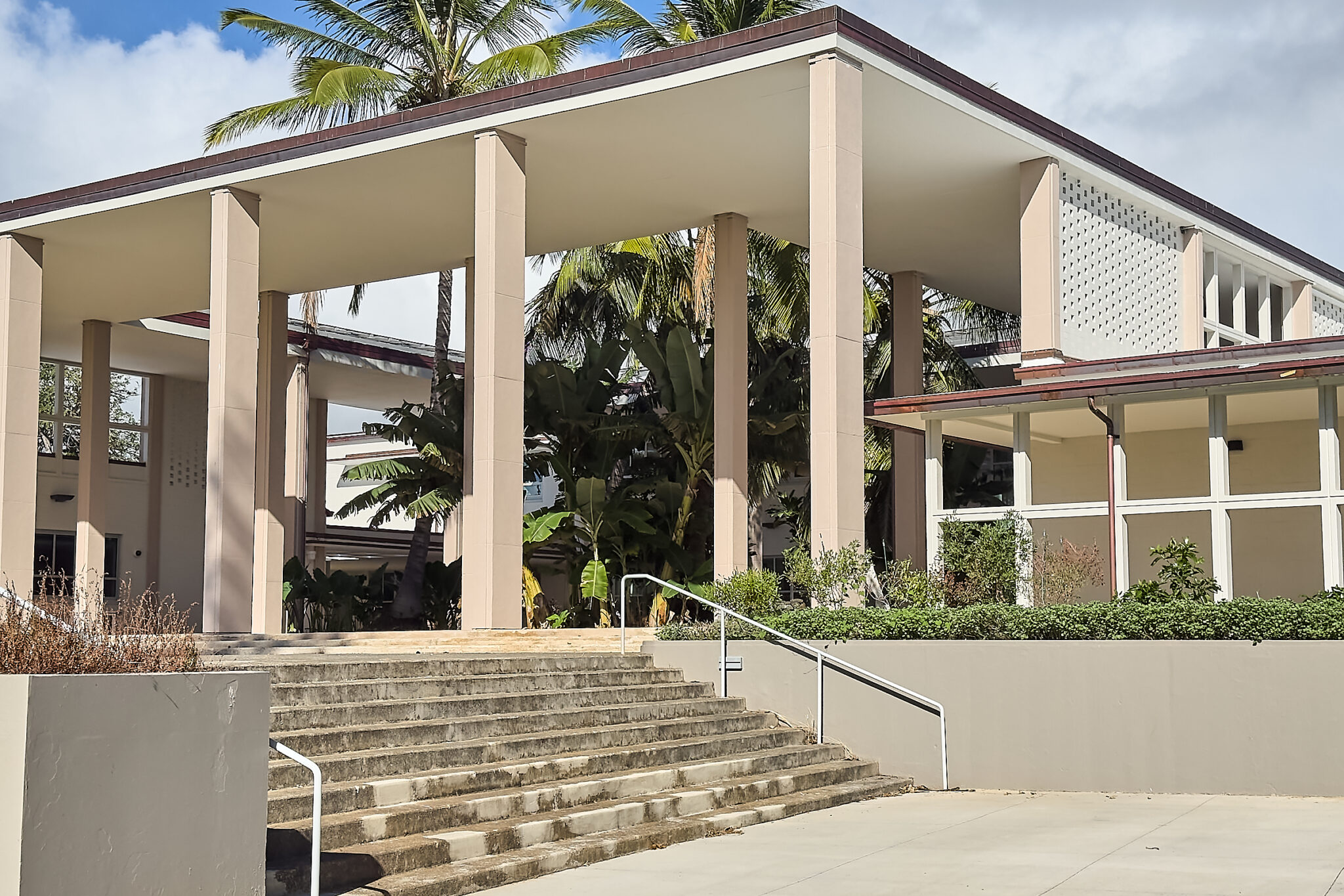 Bachman Hall on the UH Manoa Campus at the most prominent intersection of Dole Street and University Avenue photographed October 10, 2024. The building has been renovated and modernized over the last three years and the expenditure of $26M. (David Croxford/Civil Beat/2024)