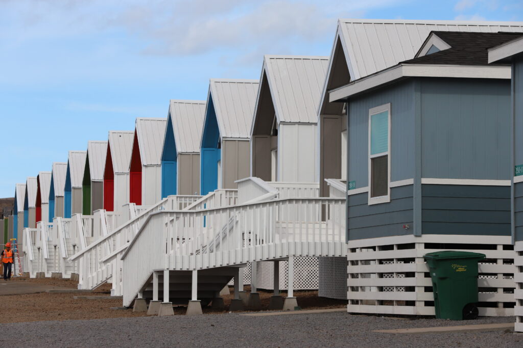 There are already 94 units in the ongoing project to build 167 units at the FEMA Kilohana Temporary Group Housing. (Léo Azambuja/Civil Beat/2024)