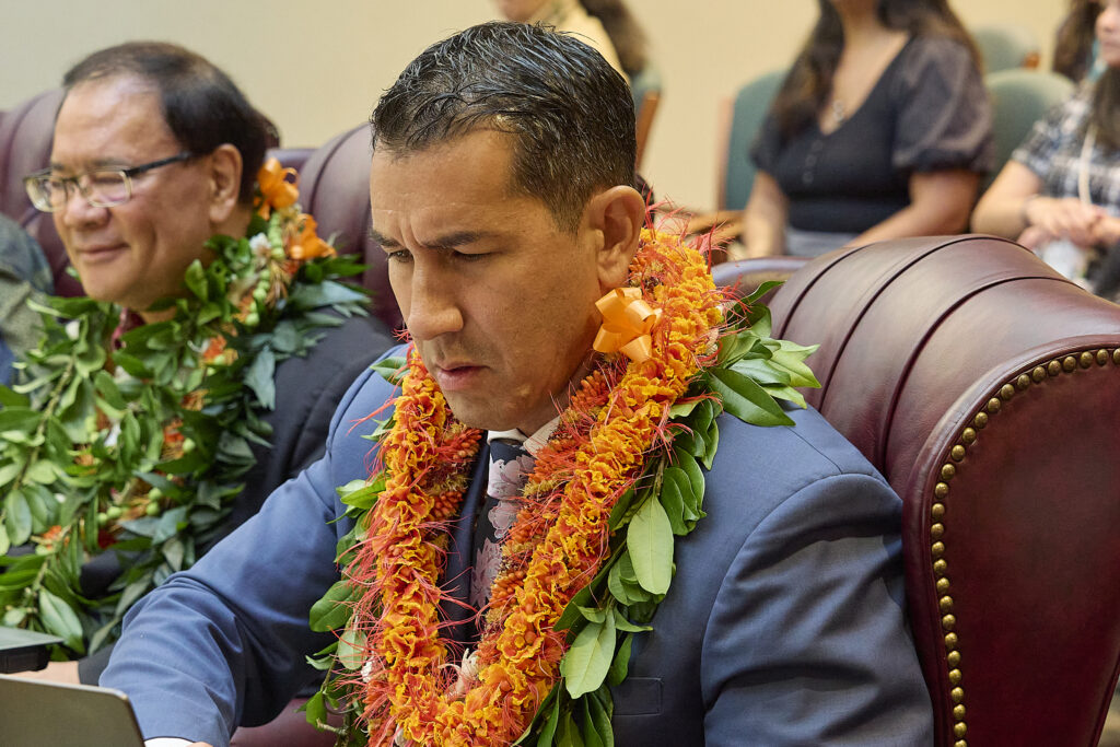 Kai Kahele was elected to the OHA Chairmanship at todayÕs OHA meeting. Photographed 12.04.24. (David Croxford/Civil Beat/2024)