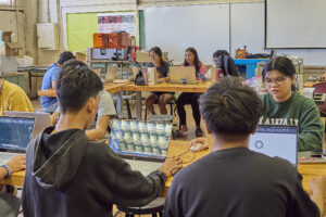 Farrington High School Architectural Design 2 class taught by Jeremy Seitz works on the challenges Architects face as they schedule everything in the design and construction of the buildings they create.  The Class consisted of 19 students with 6 female and 13 male students from both Junior and Senior classes, photographed January 16th(David Croxford/Civil Beat/2025)