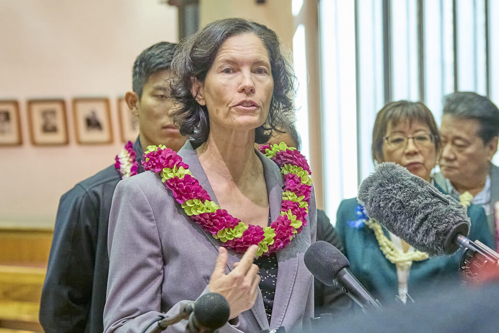 Rep. Lisa Marten -- Majority Caucus presenting Bills for consideration(David Croxford/Civil Beat/2025)