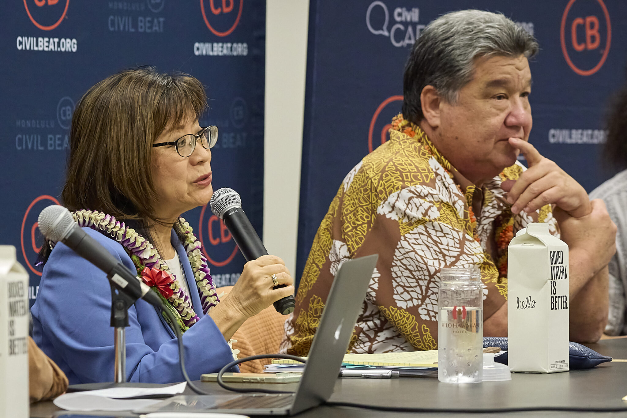 Civil Beat held its first Civil Caf of the 2025 legislative session on January 22nd, 2025,with Speaker Nadine Nakamura and Senate President Ron Kouchi. (David Croxford/Civil Beat/2025)