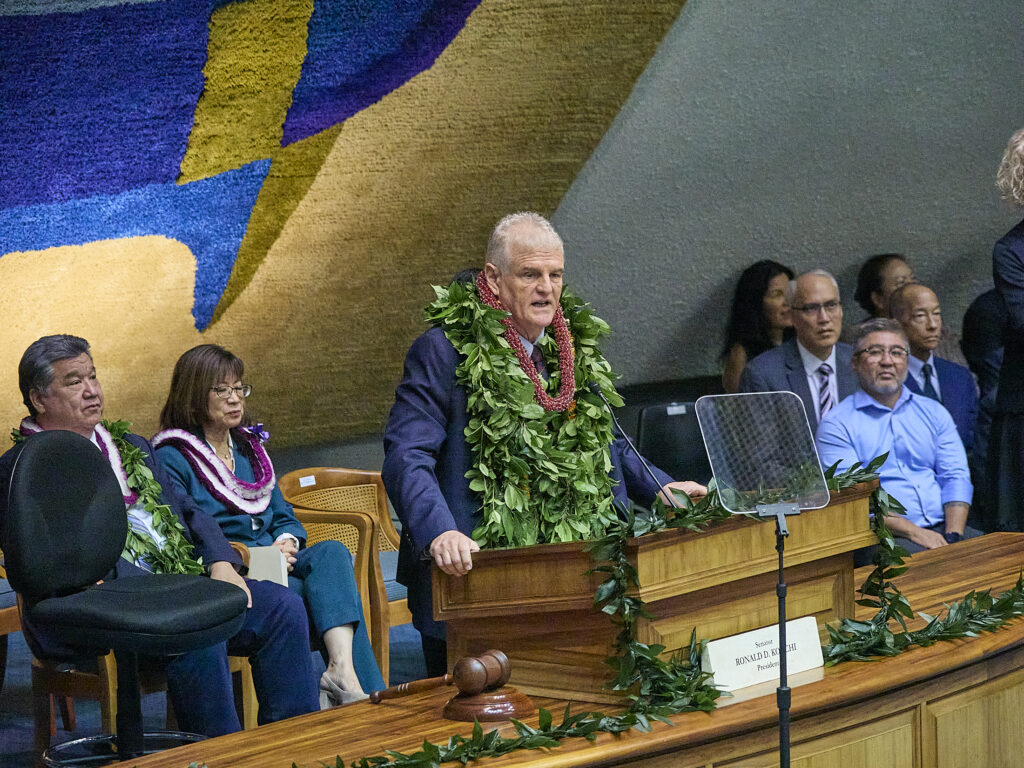 Views from the State of the Judiciary address January 23rd, 2025 given by Chief Justice Mark E. Recktenwald during a joint session of the House of Representatives and the Senate in the Senate Chamber.(David Croxford/Civil Beat/2025)