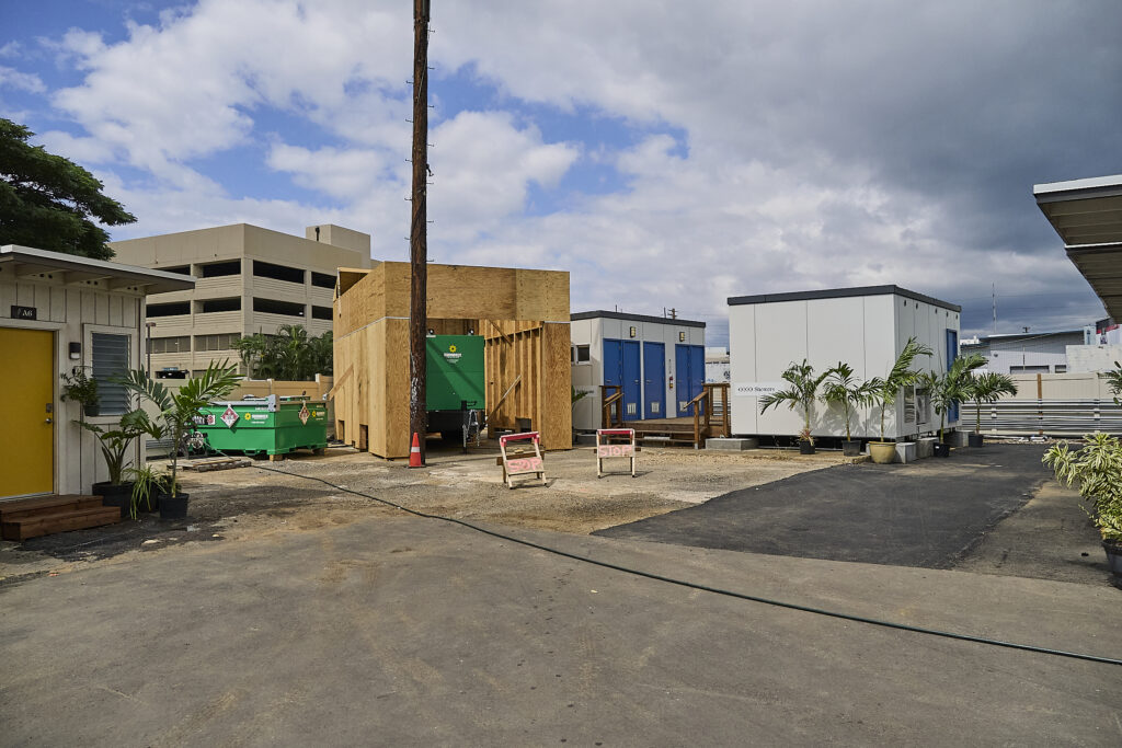 Former State Representative John Mizuno and Honolulu Councilman Tyler Dos Santos-Tam conducted a tour of one of the at  ALANA OLA PONO KAUHALE (David Croxford/Civil Beat/2025)