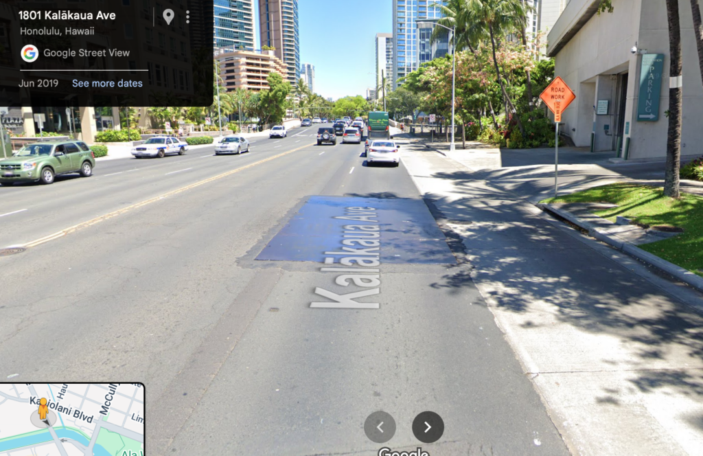There have been "temporary" steel plates covering a hole in the right lane of Kalakaua Ave by the Convention Center heading into Waikiki for many years.